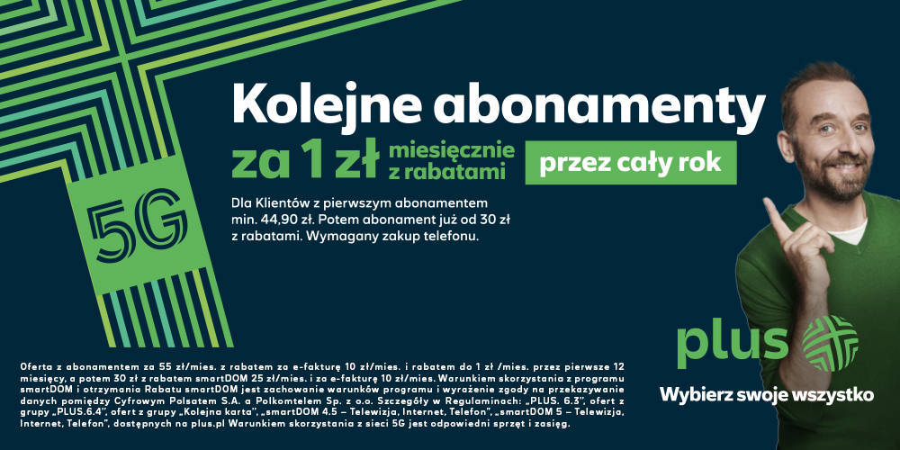 Kolejne abonamenty za 1zł miesięcznie PLUS - 1