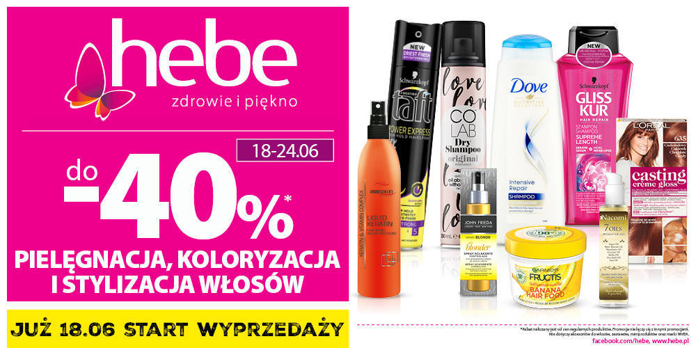 WSZYSTKIE produkty do stylizacji, pielęgnacji i koloryzacji włosów do- 40% taniej w HEBE - 1